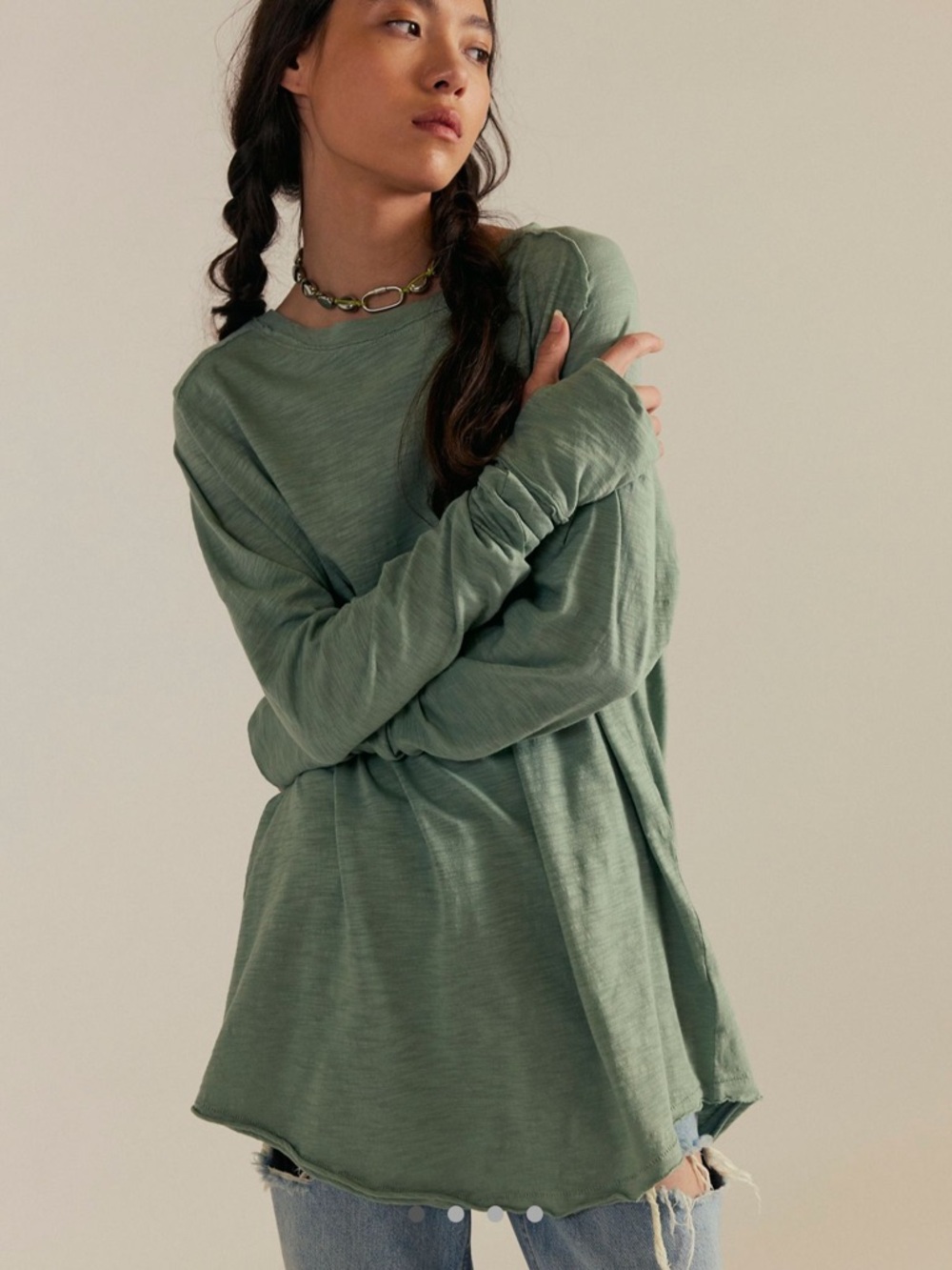 We The Free Arden Tee Women Long-Sleeve Crewneck Shirt - Washed Army Small